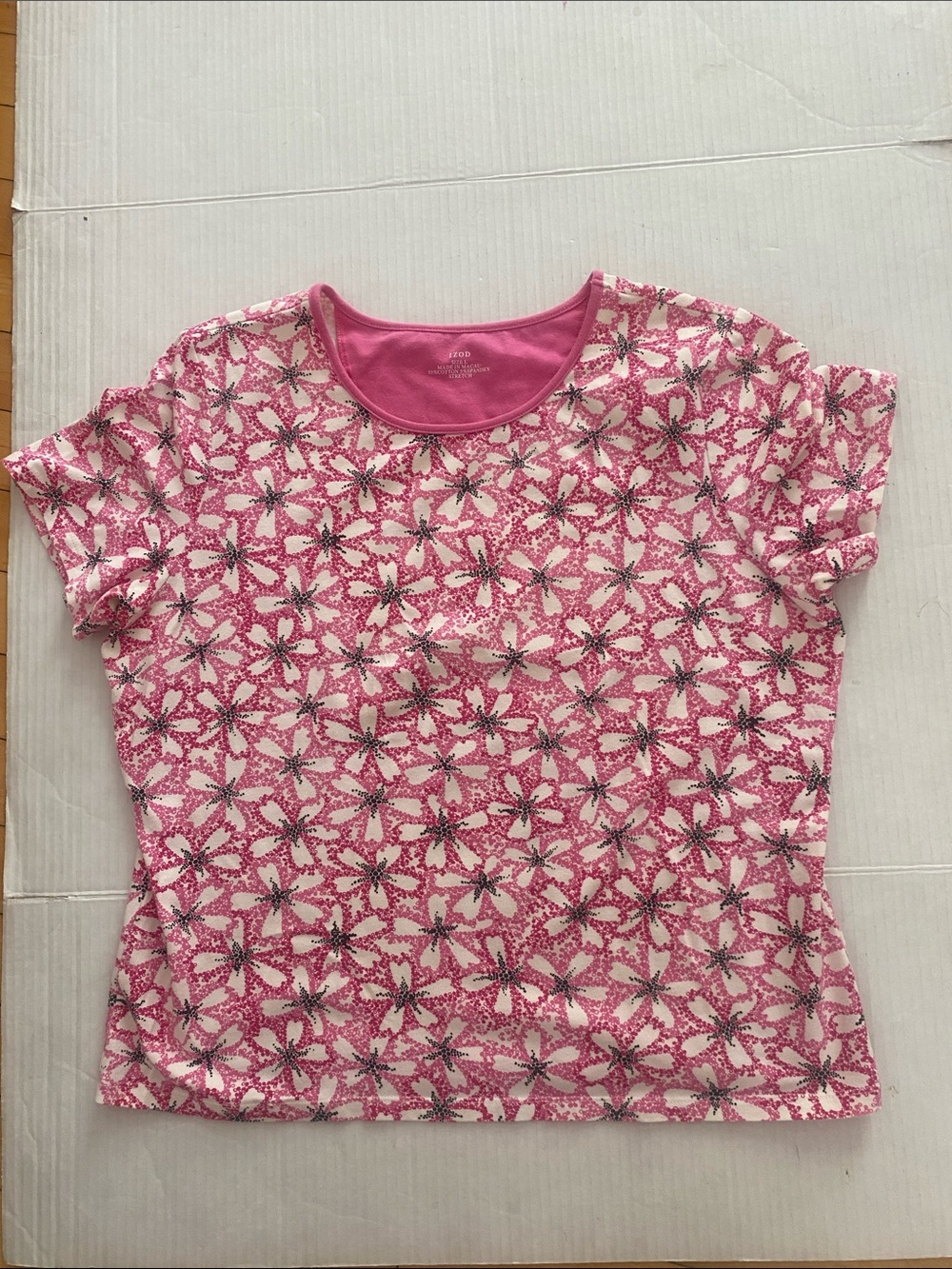 Izod Pink Floral Starburst Short-Sleeve Cotton Tee-Shirt Size Large